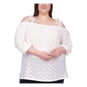 MICHAEL KORS Womens White Sheer Tie Straps 3/4 Sleeve Off Shoulder Top Plus 1X